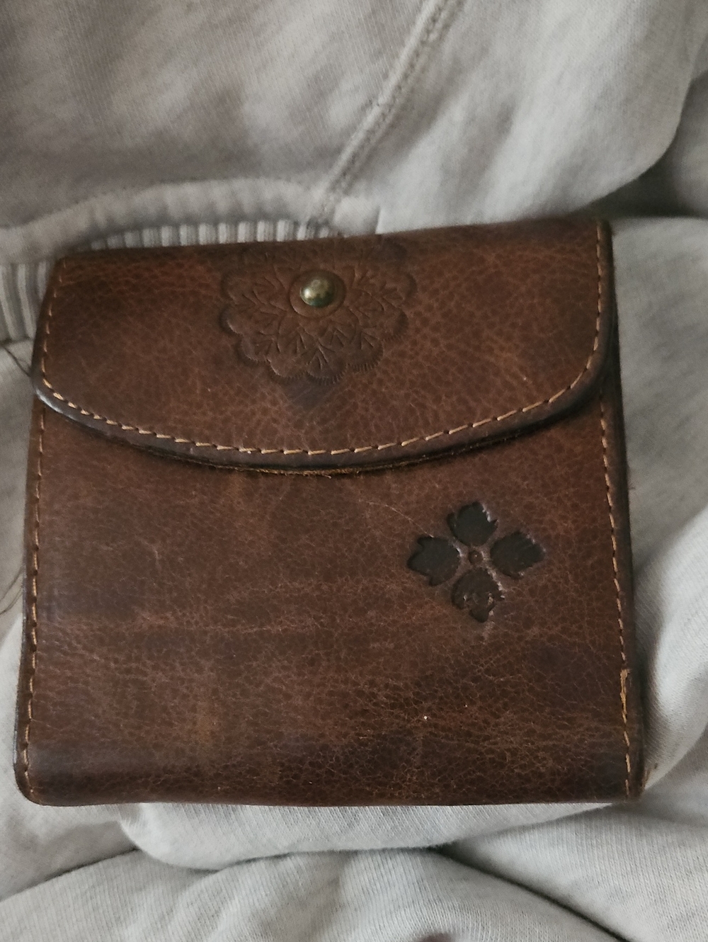Brown Leather Women's Wallet - Classic Floral Embossed